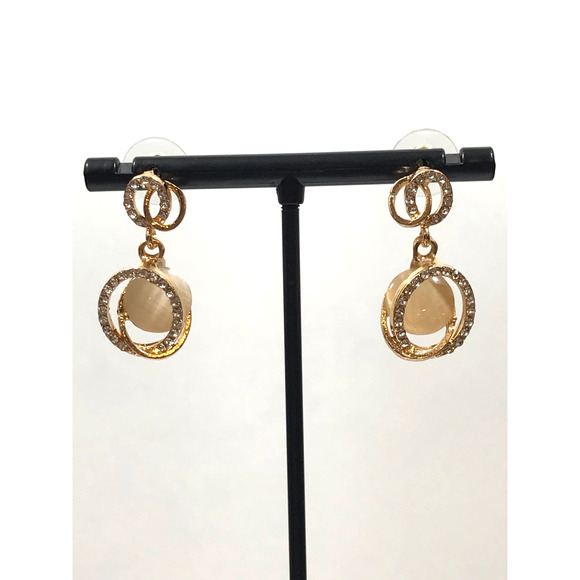 Gold Tone Trendy Round Drop Earrings with Cubic Zirconia - Picture 4 of 12